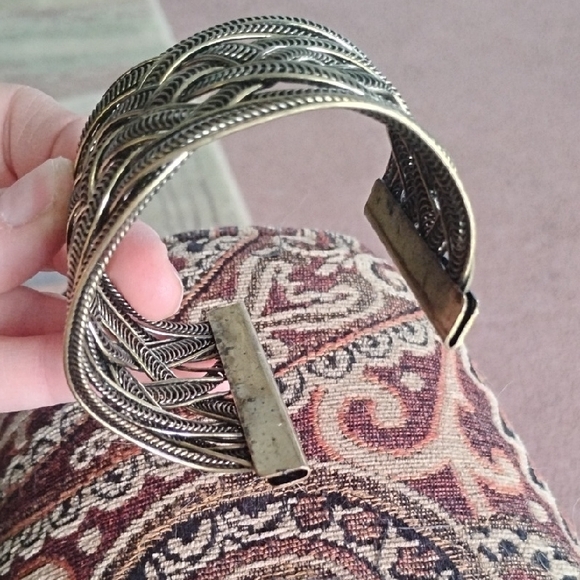 Intricate Braided Metal Cuff Bracelet - Gold Tone - Picture 3 of 4